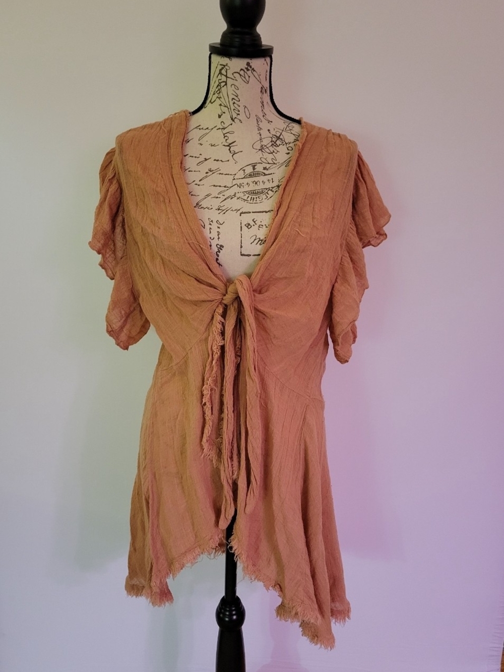 Free People Tie-Front Flutter Sleeve Tunic - Dusty Orange